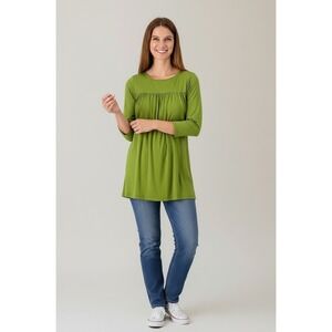 Attitudes by Renee Womens Tunic Size M Cactus Green 3/4 Sleeve Flounce Casual